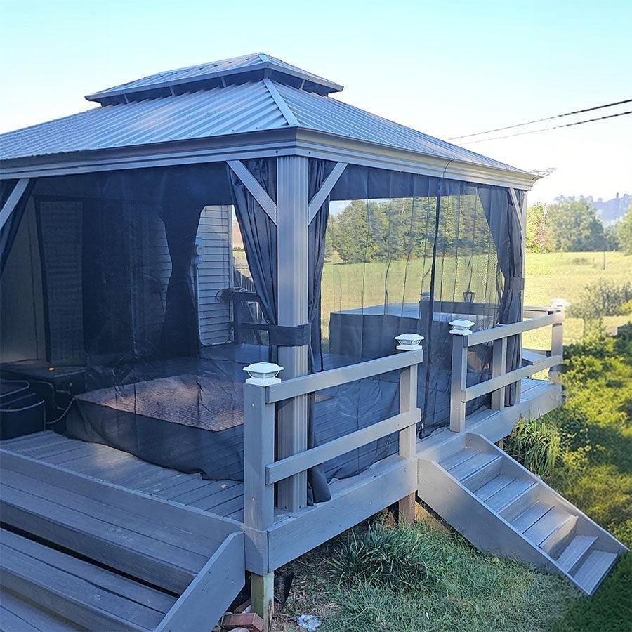 PURPLE LEAF Patio Gazebo for Pool Light Grey Hardtop Galvanized Steel Roof with Upgraded Curtains - Image 3