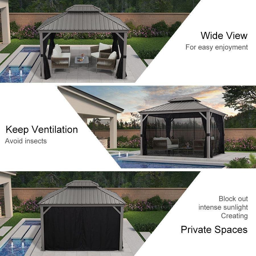 PURPLE LEAF Patio Gazebo for Pool Light Grey Hardtop Galvanized Steel Roof with Upgraded Curtains - Image 4