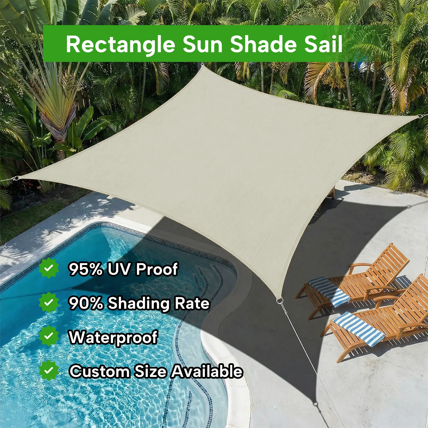 KGORGE Outdoor Waterproof Rectangle Sun Shade Sail for Patio/Pool - Image 2