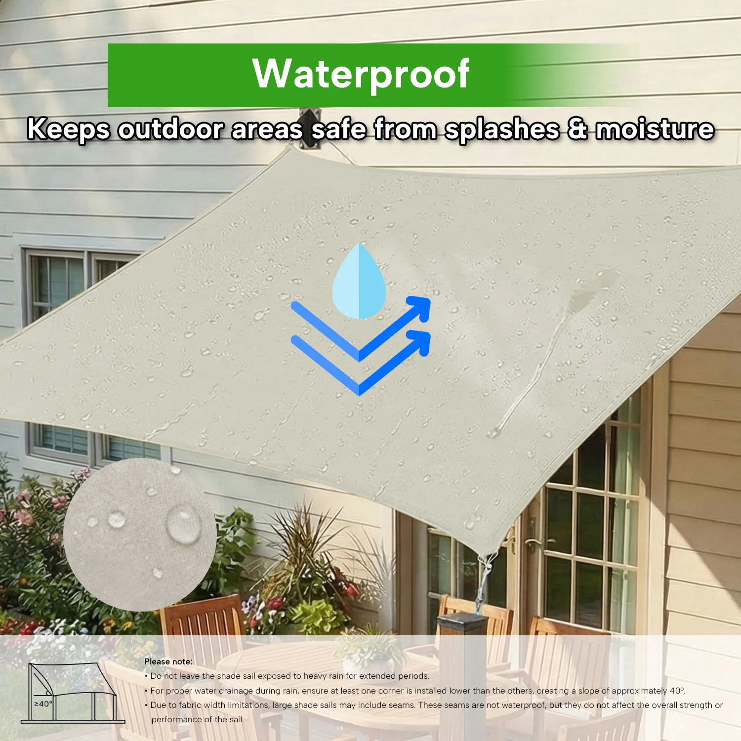 KGORGE Outdoor Waterproof Rectangle Sun Shade Sail for Patio/Pool - Image 3