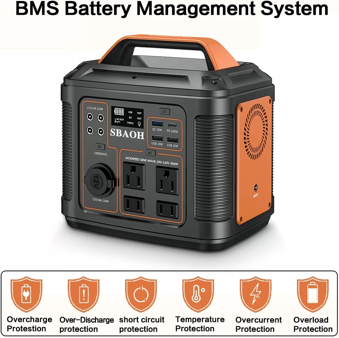 SBAOH Portable Power Station, 300W 296Wh Solar Generator Quick Charge / 110V AC Outlets/DC Ports and LED Flashlight - Image 5