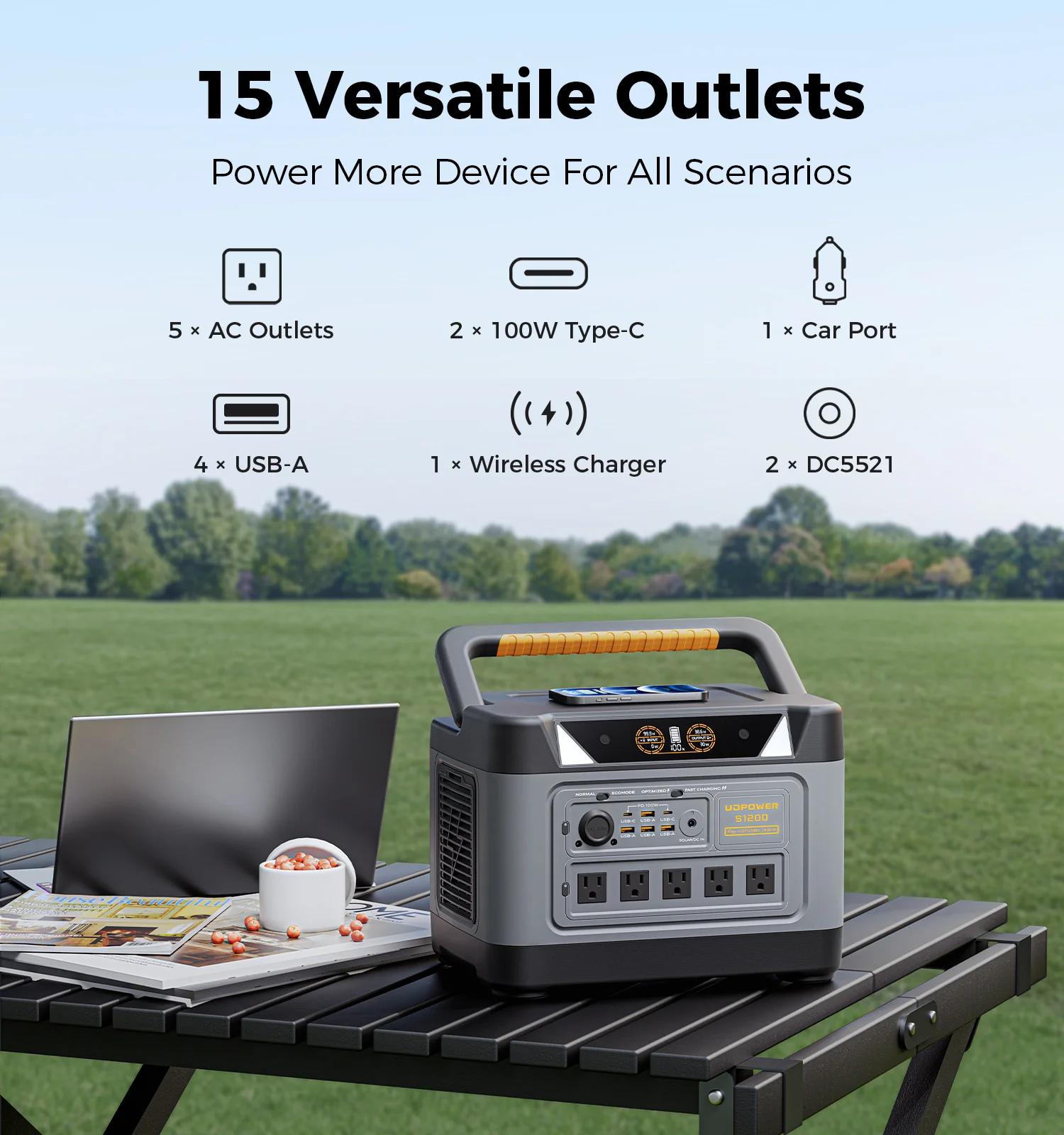 UDPOWER S1200 Portable Power Station 1200W (Surge 1800W), Max 400W Solar Input, UPS, UL2743, for Home RV Emergency, Pure Sine Wave Visit the UDPOWER Store - Image 4