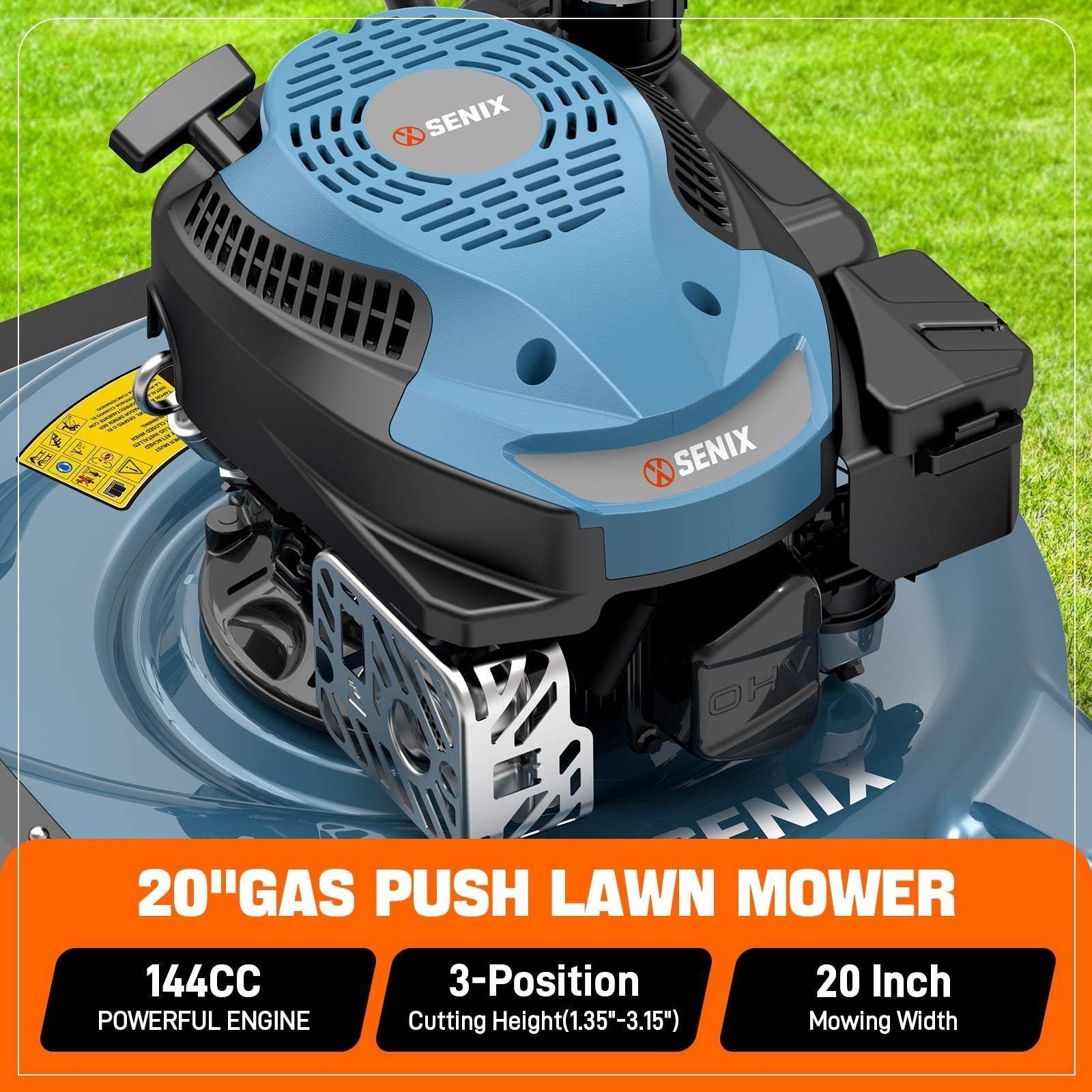 Senix 20″ 144cc 4-Cycle Gas Push Lawn Mower with Side Discharge LSPG-L4 - Image 4