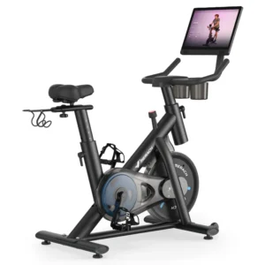 Merach S26 Aura Indoor Exercise Bike with 15.6″ Full HD Rotating Touchscreen, Phone Mirroring, 8 Resistance Levels, 8-Way Adjustable Seat