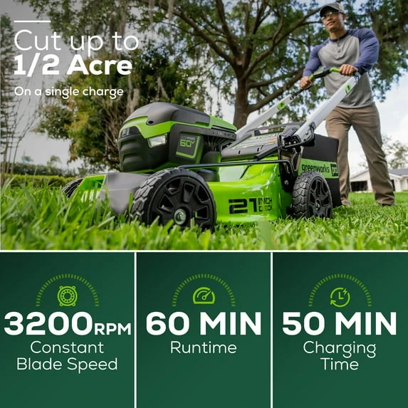 Greenworks 60V 21″ Cordless Brushless Lawn Mower with 5.0Ah Battery & Charger 2531602 - Image 2