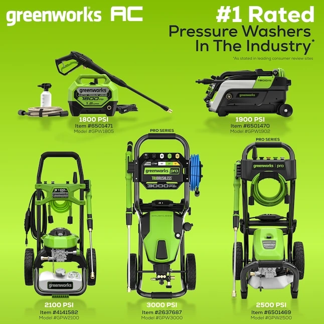 Greenworks 3000-PSI 2.0-GPM Cold Water Electric Pressure washer with 5 Spray Tips - Image 3