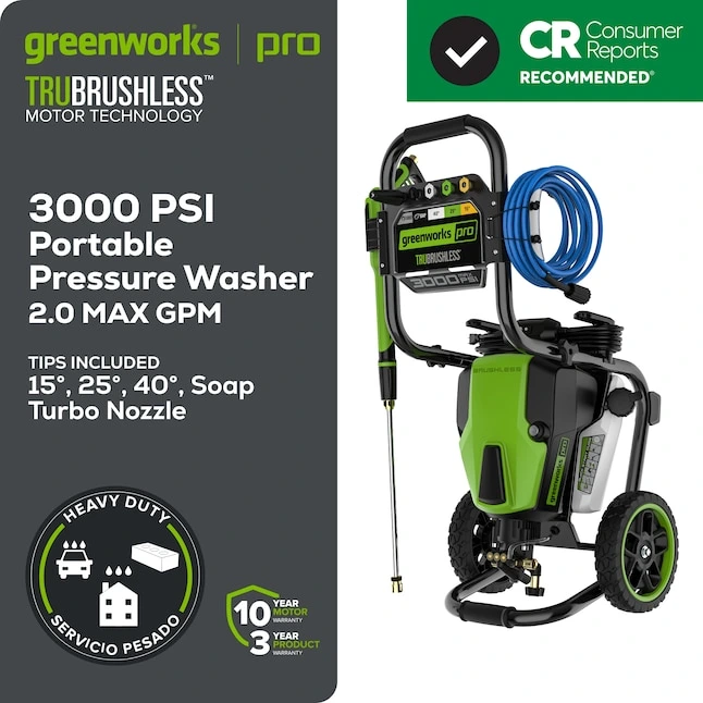 Greenworks 3000-PSI 2.0-GPM Cold Water Electric Pressure washer with 5 Spray Tips - Image 7