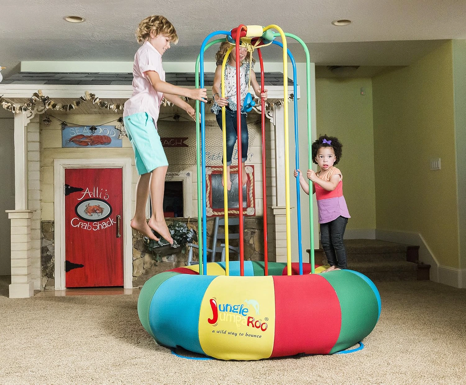 Jungle JumpaRoo – Trampoline/Bounce House-Like Play Set – Indoor/Outdoor Jungle Gym with Welded Swing bar – Large - Image 4