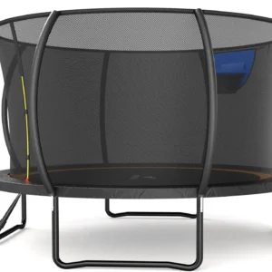MERACH 14FT Pumpkin Outdoor Trampoline with Safety Enclosure Net, Basketball Hoop & Ladder, Heavy Duty Backyard Trampoline for Kids & Adults