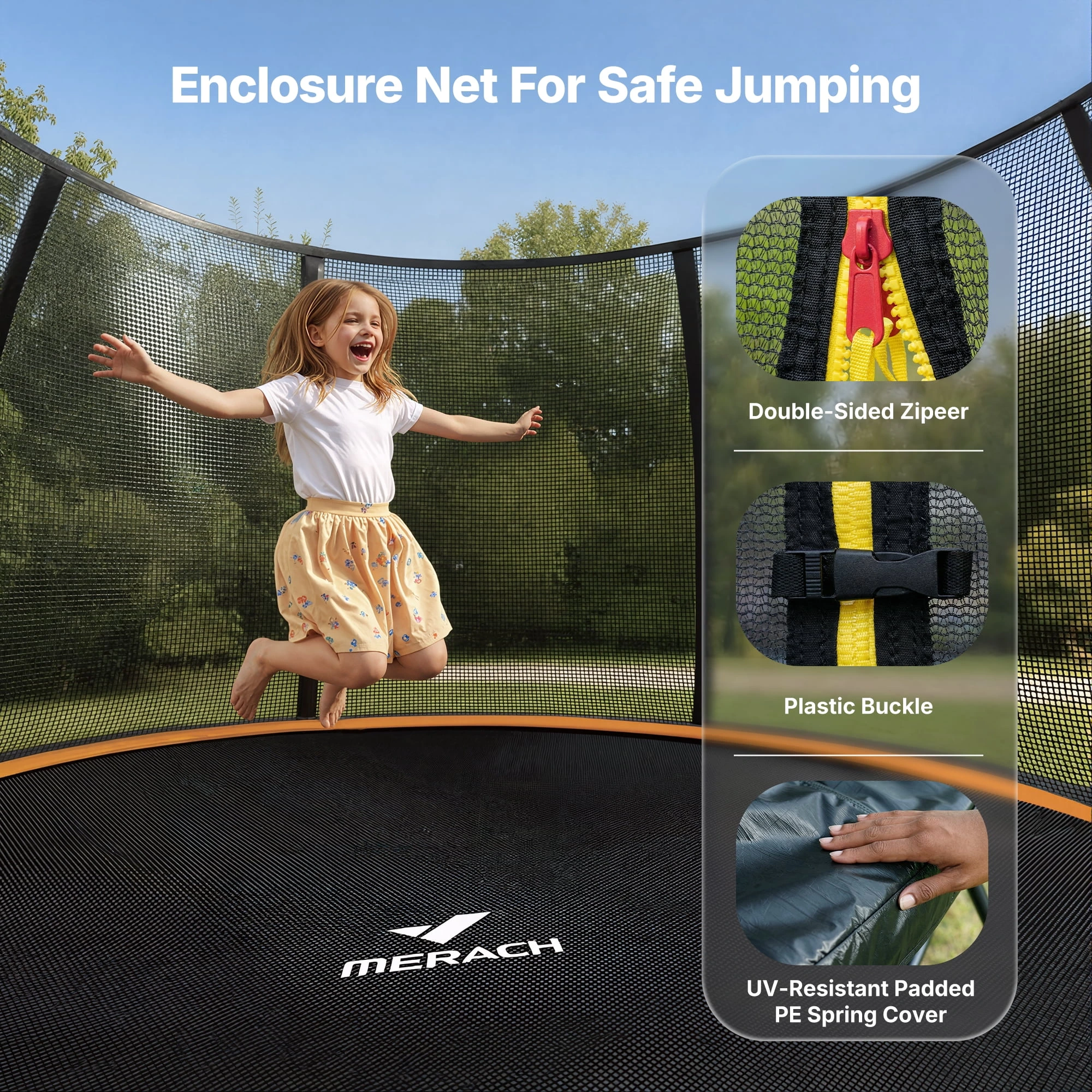 MERACH 14FT Pumpkin Outdoor Trampoline with Safety Enclosure Net, Basketball Hoop & Ladder, Heavy Duty Backyard Trampoline for Kids & Adults - Image 2
