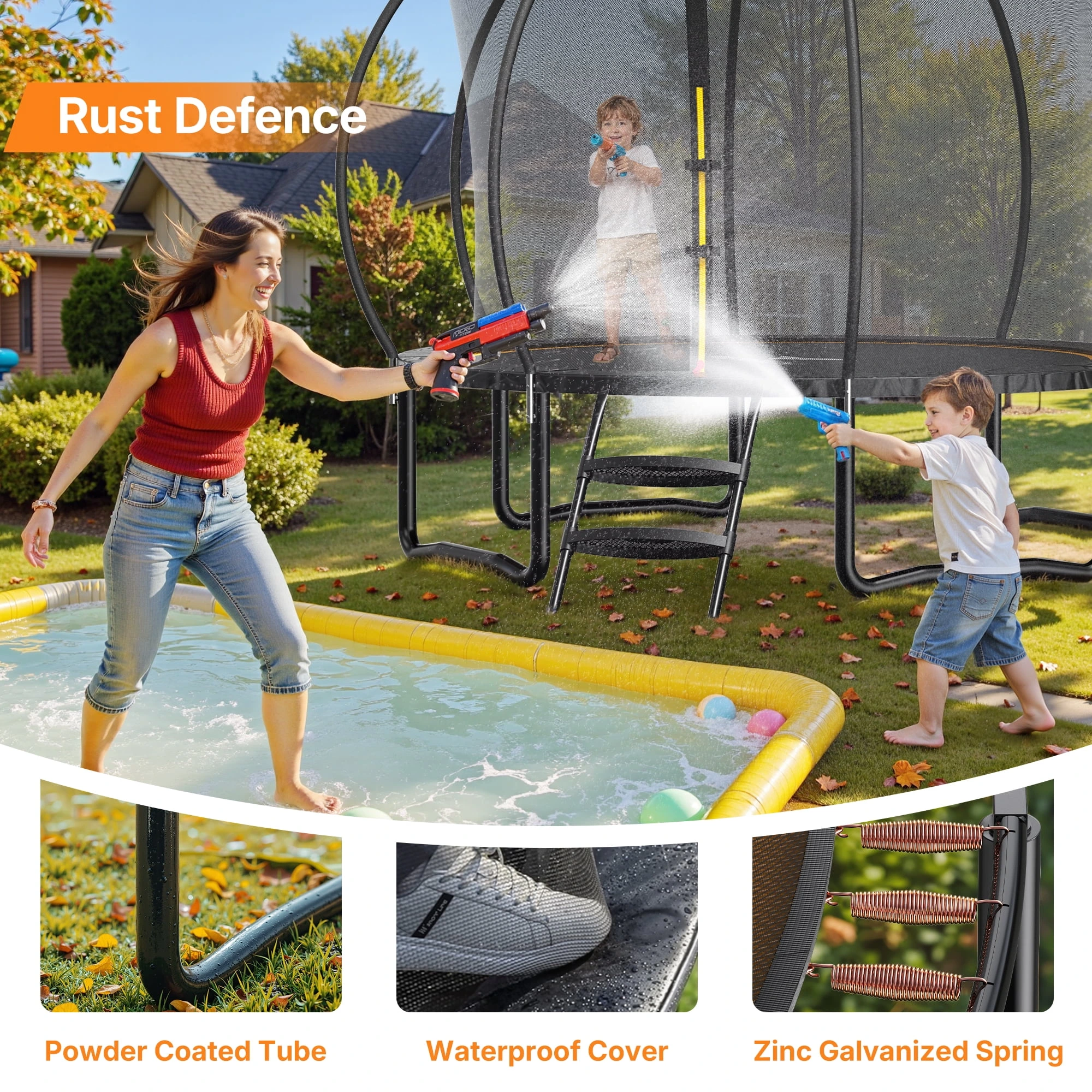MERACH 14FT Pumpkin Outdoor Trampoline with Safety Enclosure Net, Basketball Hoop & Ladder, Heavy Duty Backyard Trampoline for Kids & Adults - Image 3