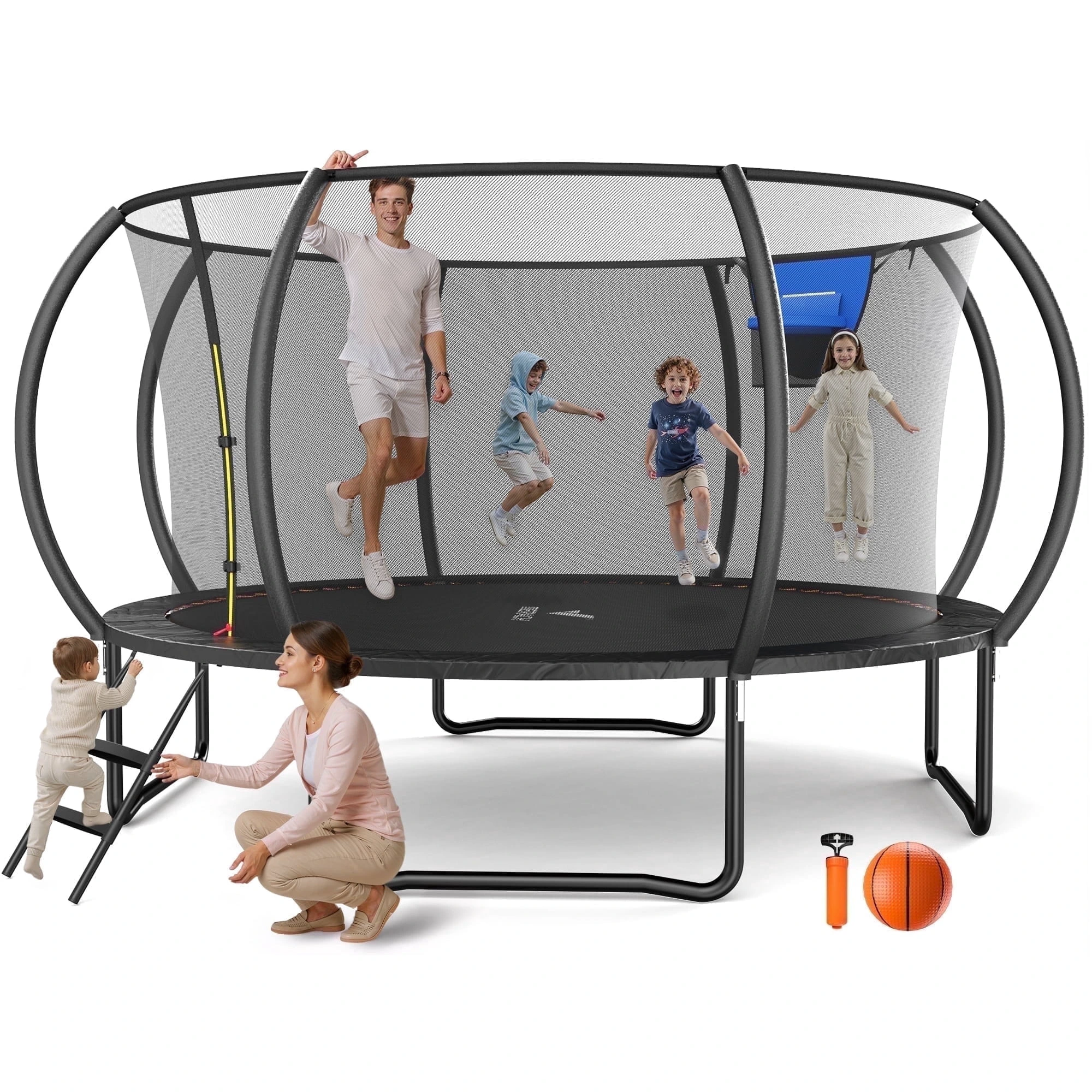 MERACH 14FT Pumpkin Outdoor Trampoline with Safety Enclosure Net, Basketball Hoop & Ladder, Heavy Duty Backyard Trampoline for Kids & Adults - Image 6