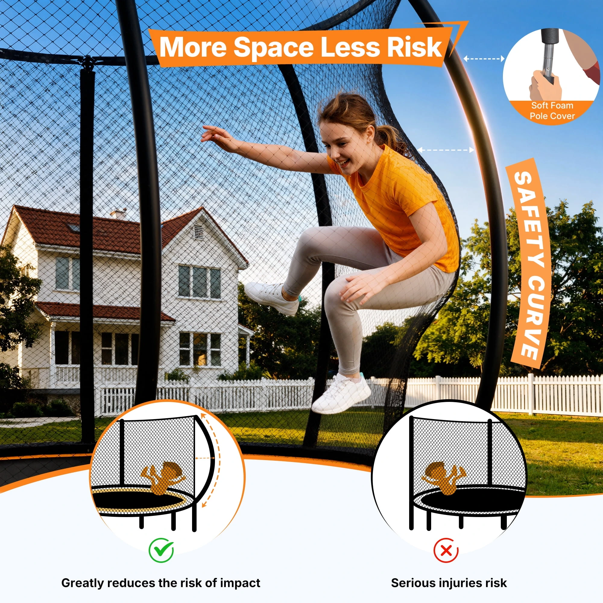 MERACH 14FT Pumpkin Outdoor Trampoline with Safety Enclosure Net, Basketball Hoop & Ladder, Heavy Duty Backyard Trampoline for Kids & Adults - Image 7