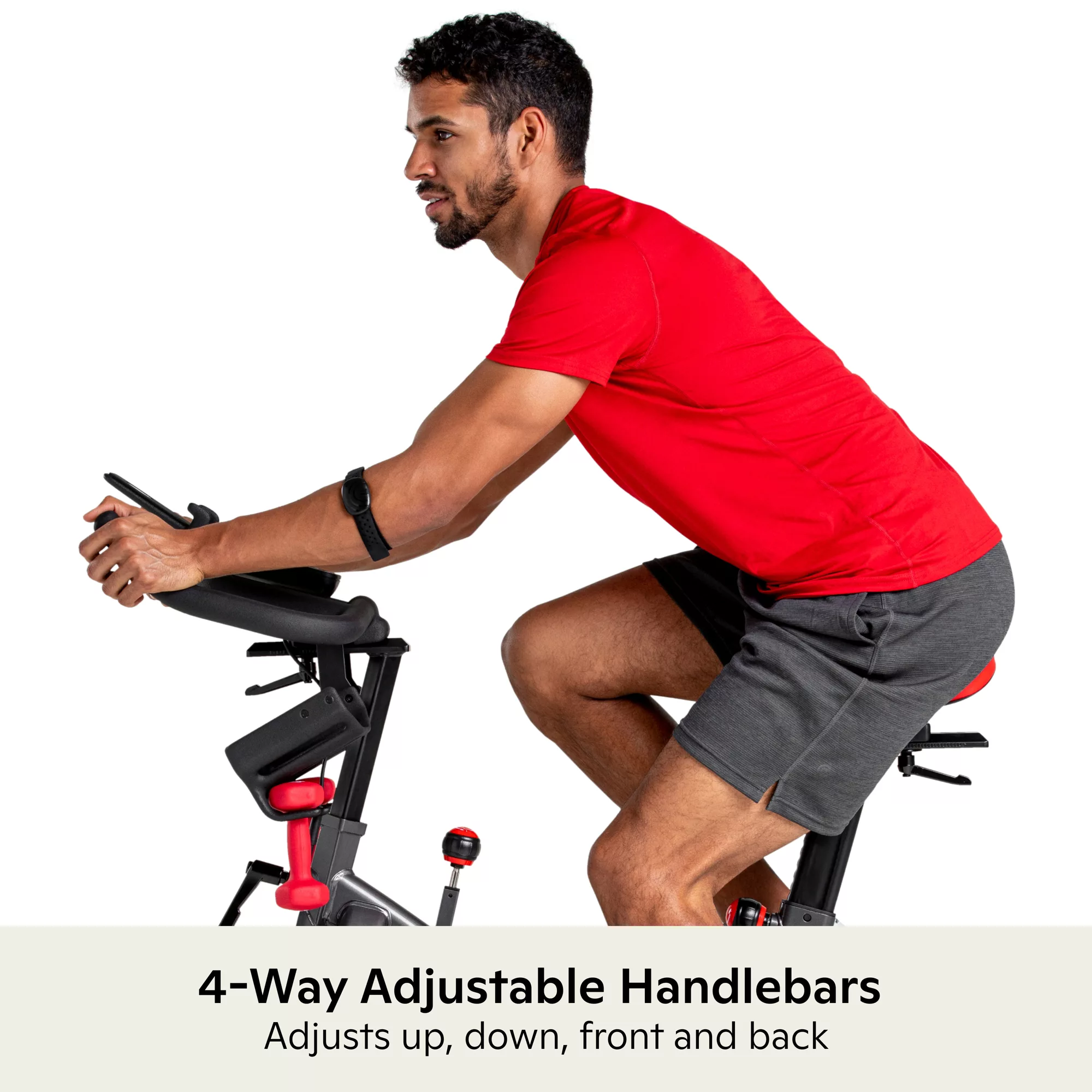 Schwinn IC4 Indoor Cycling Bike with 100 Resistance Levels, Bluetooth Heart Rate Armband, Dual-Sided SPD Pedals, Compatible with Peloton App, Zwift and JRNY, Backlit LCD Console, 4-Way Adjustable Handlebars, Includes 3 lb Dumbbells - Image 9