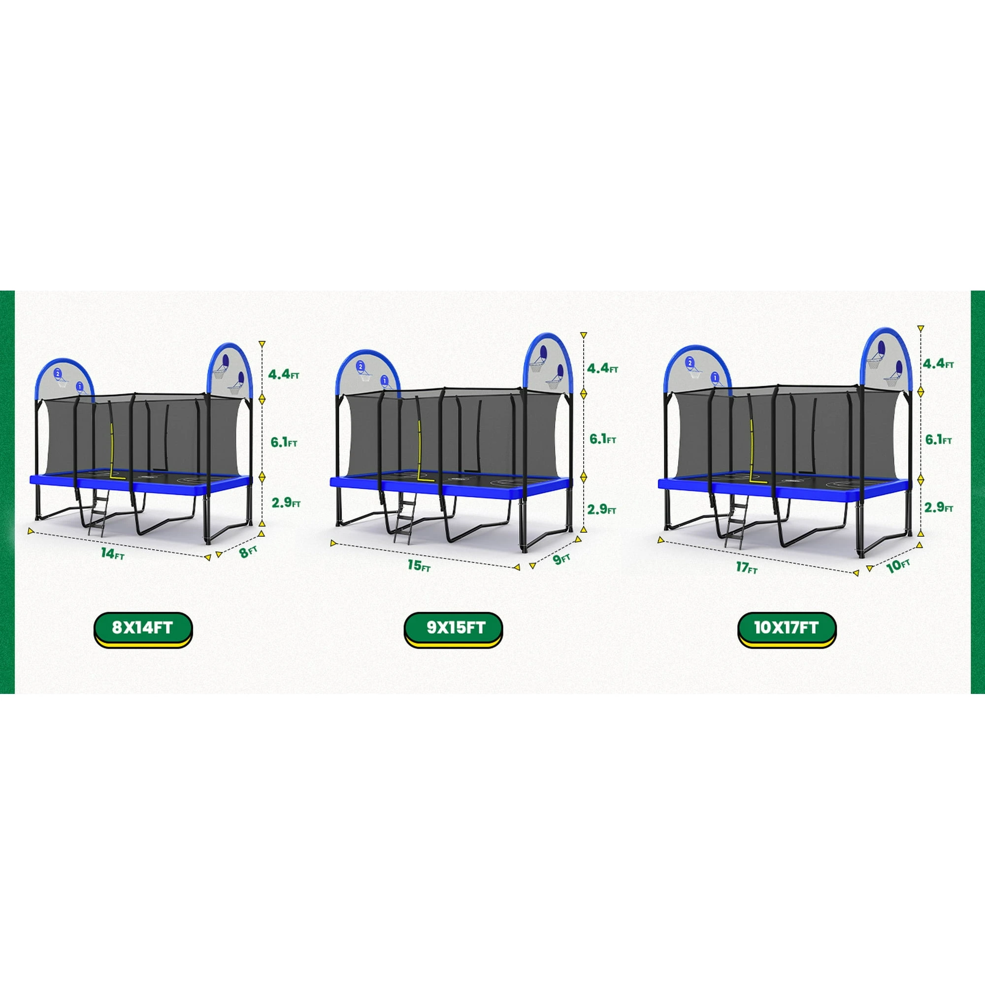 Zupapa 1500LBS Weight Capacity Rectangle Trampoline Basketball Hoop 10x17FT 9X15FT 8X14FT Outdoor Square Gymnastics Trampolines for Kids Adults - Image 3