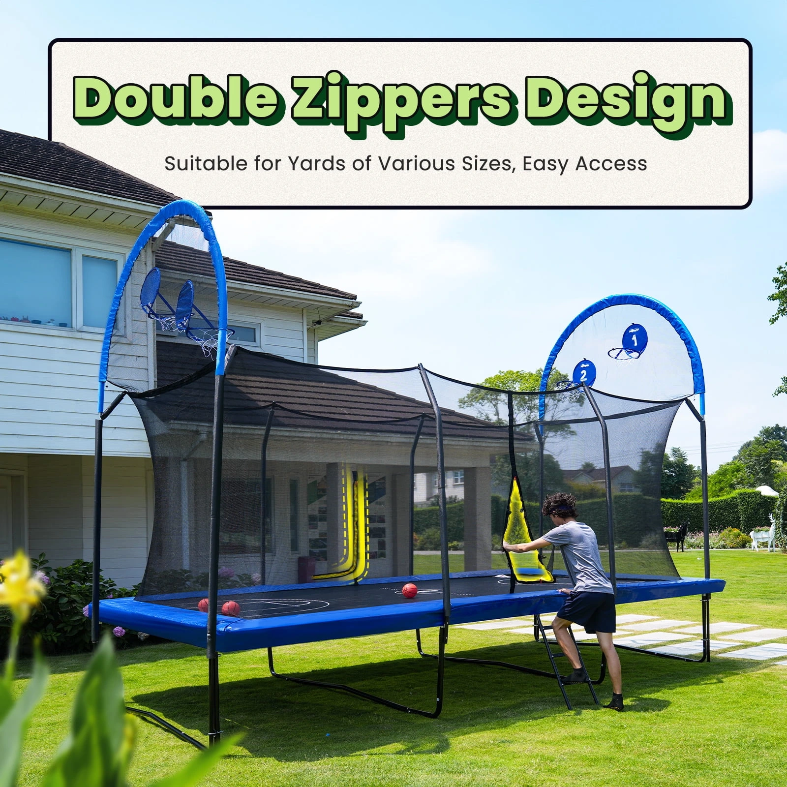 Zupapa 1500LBS Weight Capacity Rectangle Trampoline Basketball Hoop 10x17FT 9X15FT 8X14FT Outdoor Square Gymnastics Trampolines for Kids Adults - Image 7