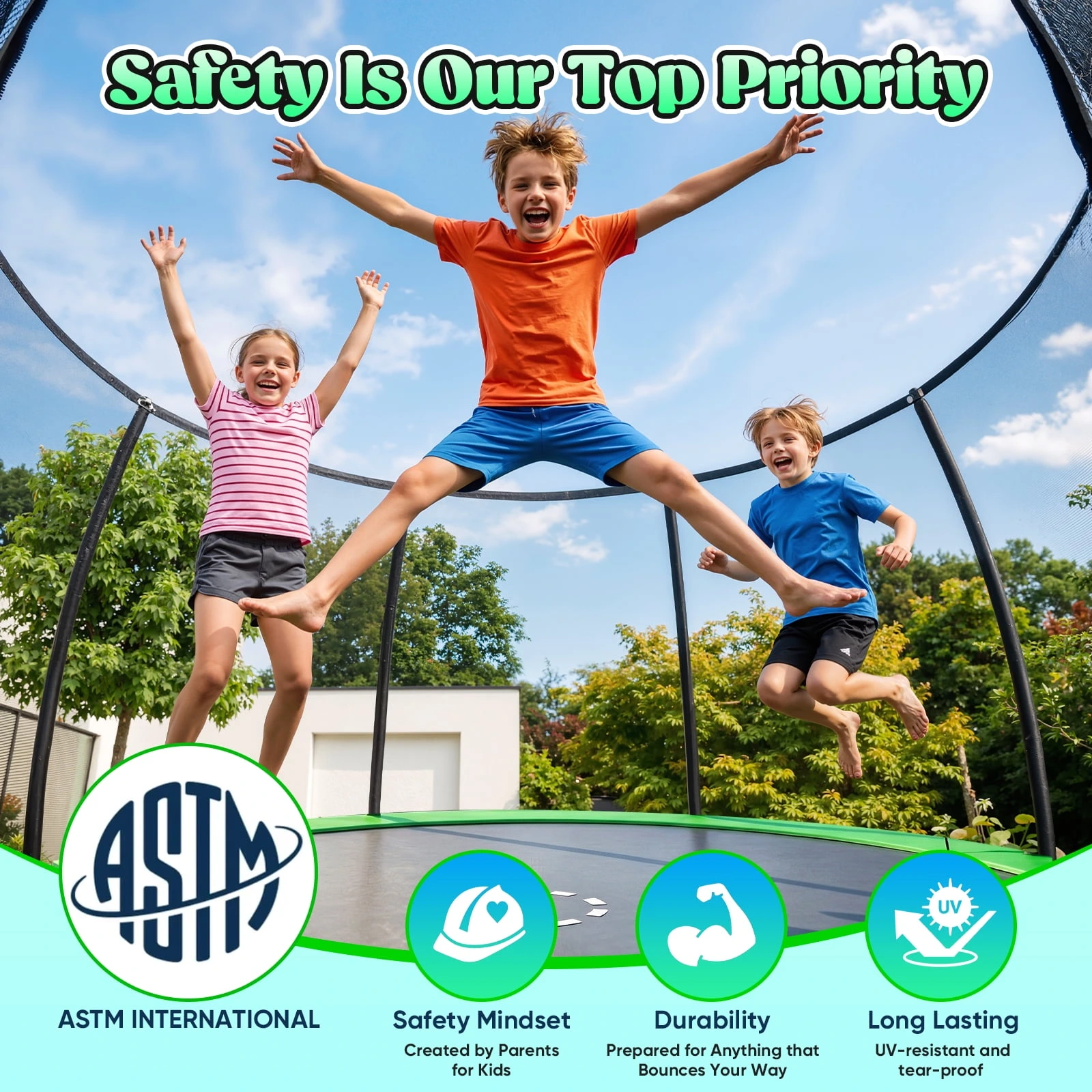 Outdoor Trampoline,Fashionsport Outfitters 8FT/12FT/14FT/16FT Round Jumping Trampoline with Ladder,Sprinkler,Basketball Hoop Board,Recreational Backyard Trampolines Anti-Rust for Kids Gift - Image 12