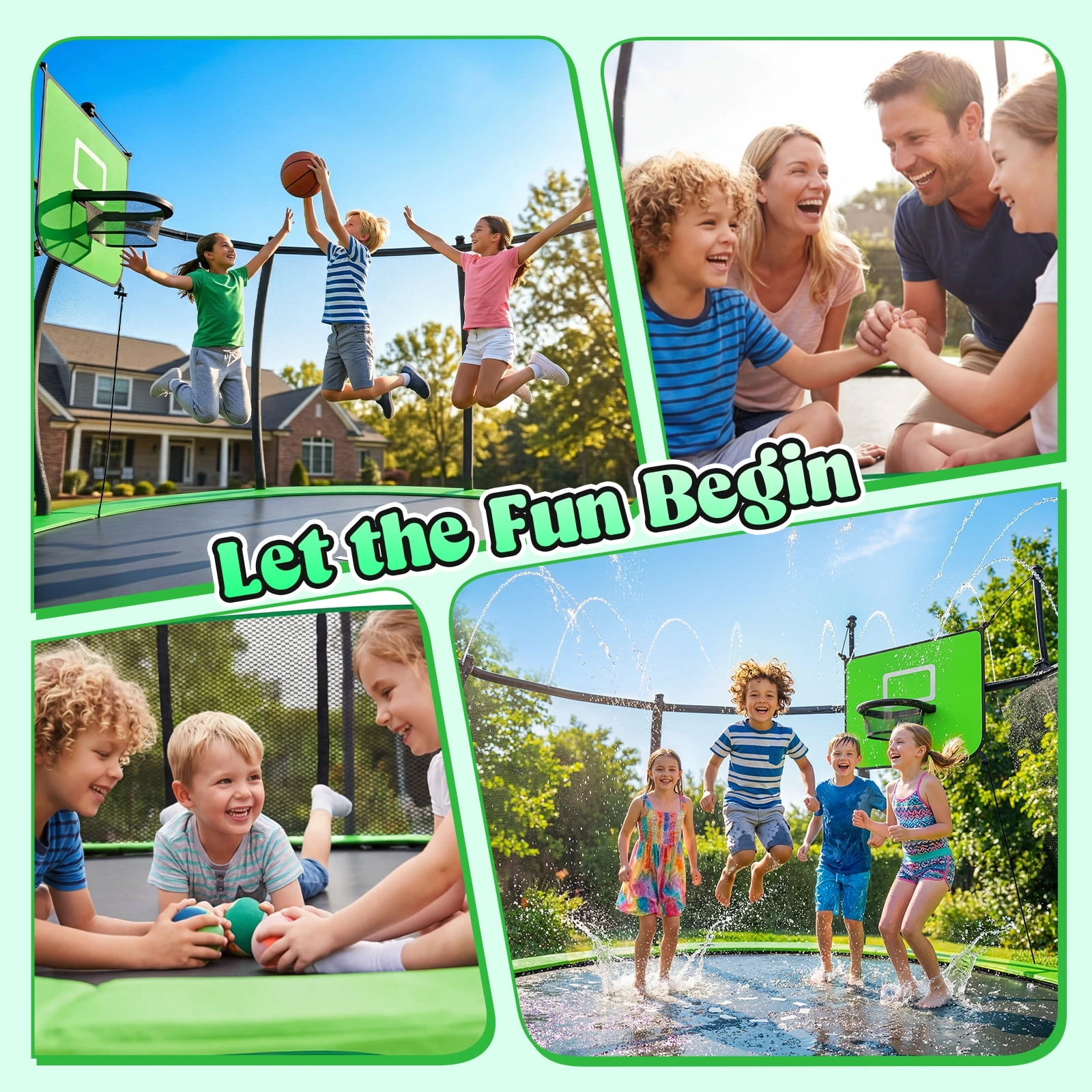 Outdoor Trampoline,Fashionsport Outfitters 8FT/12FT/14FT/16FT Round Jumping Trampoline with Ladder,Sprinkler,Basketball Hoop Board,Recreational Backyard Trampolines Anti-Rust for Kids Gift - Image 3