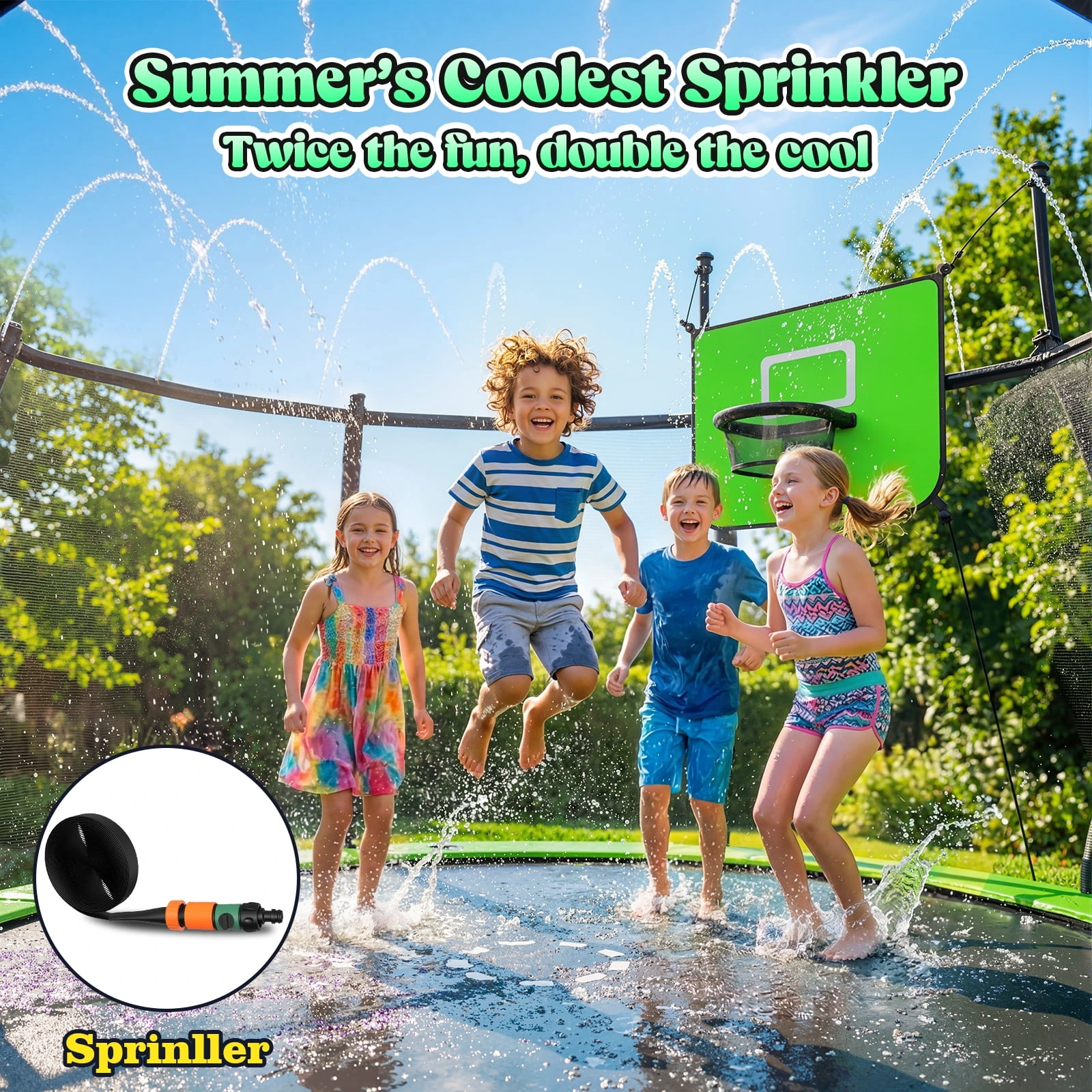 Outdoor Trampoline,Fashionsport Outfitters 8FT/12FT/14FT/16FT Round Jumping Trampoline with Ladder,Sprinkler,Basketball Hoop Board,Recreational Backyard Trampolines Anti-Rust for Kids Gift - Image 6