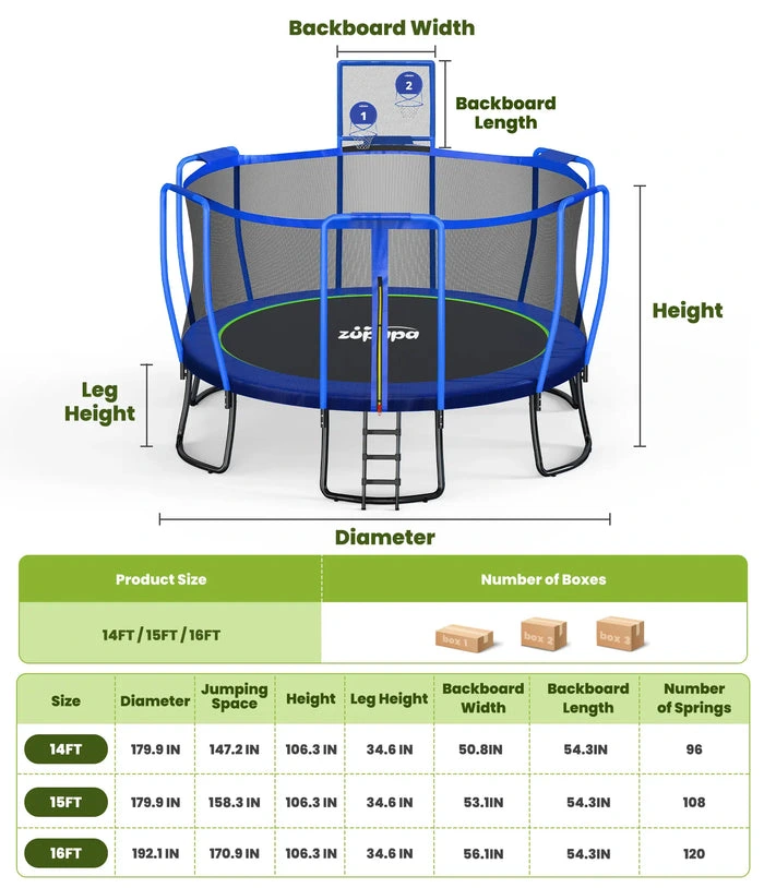 Zupapa 1500LBS Upgraded Trampoline 10-16FT - Image 10
