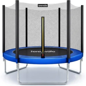 SereneLife 8FT 10FT 12FT 14FT Outdoor Trampoline for Kids – Recreational Backyard Trampoline with Curved Safety Poles and Net Enclosure- ASTM Approval for Kids Adults