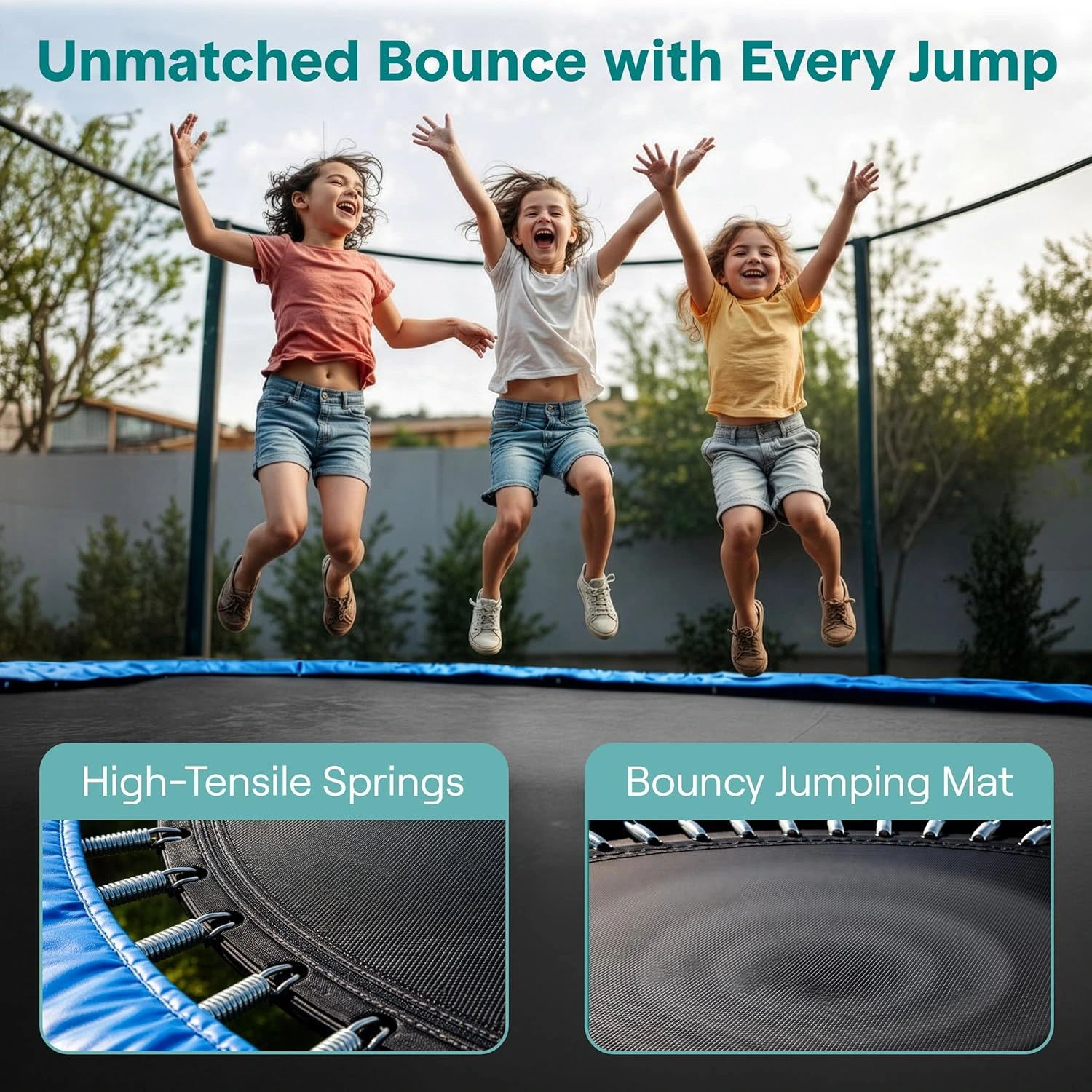 SereneLife 8FT 10FT 12FT 14FT Outdoor Trampoline for Kids – Recreational Backyard Trampoline with Curved Safety Poles and Net Enclosure- ASTM Approval for Kids Adults - Image 3