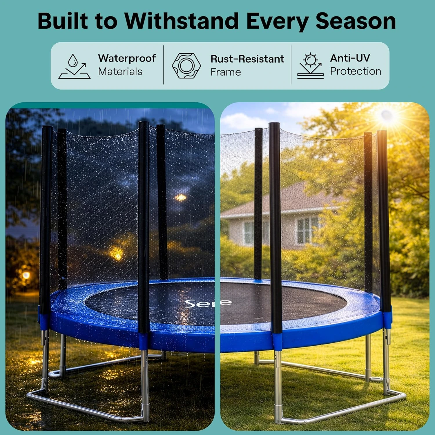 SereneLife 8FT 10FT 12FT 14FT Outdoor Trampoline for Kids – Recreational Backyard Trampoline with Curved Safety Poles and Net Enclosure- ASTM Approval for Kids Adults - Image 7