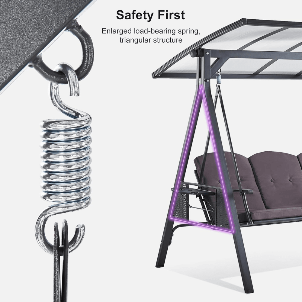PURPLE LEAF 3-seat Outdoor Patio Porch Swing Adjustable Backrest, Cushions and Pillow Included - Image 5