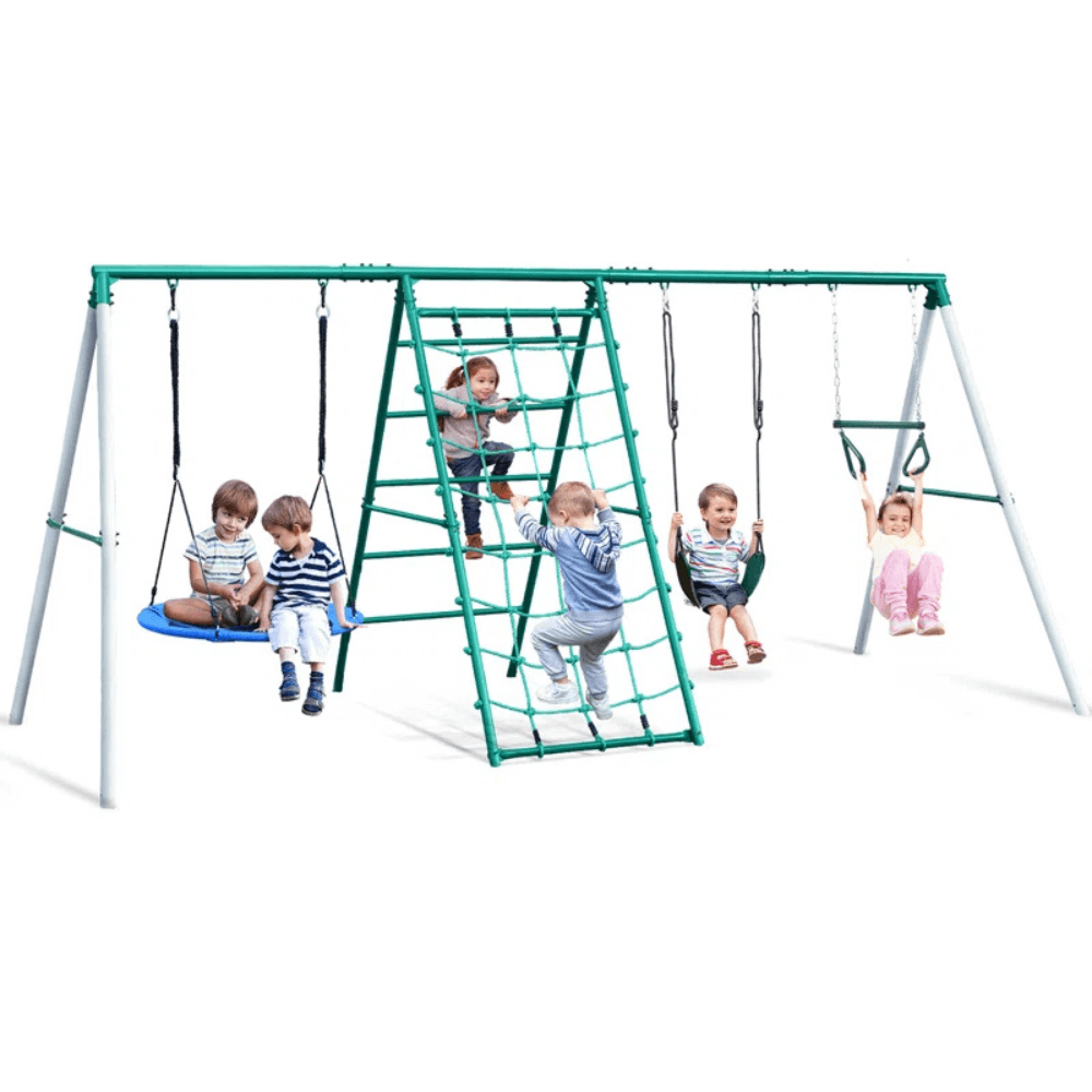 Swing Sets with Saucer Swing,Belt Swing,Trapeze Bar,Climbing Rope,Climbing Ladder - Image 6