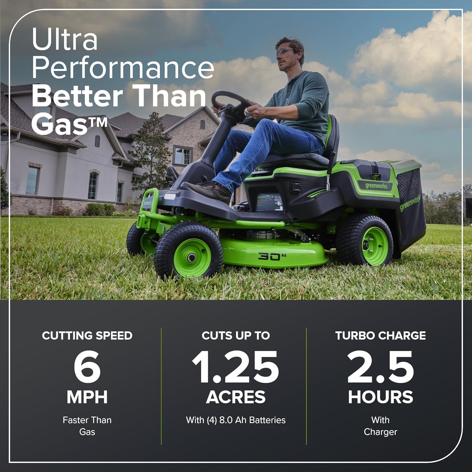 Greenworks 60V 30” CrossoverT Riding Lawn Tractor with 8.0 Ah - Image 6