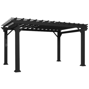 Stratford 14 Ft. X 10 Ft. Black Steel Traditional Pergola with Sail Shade Soft Canopy