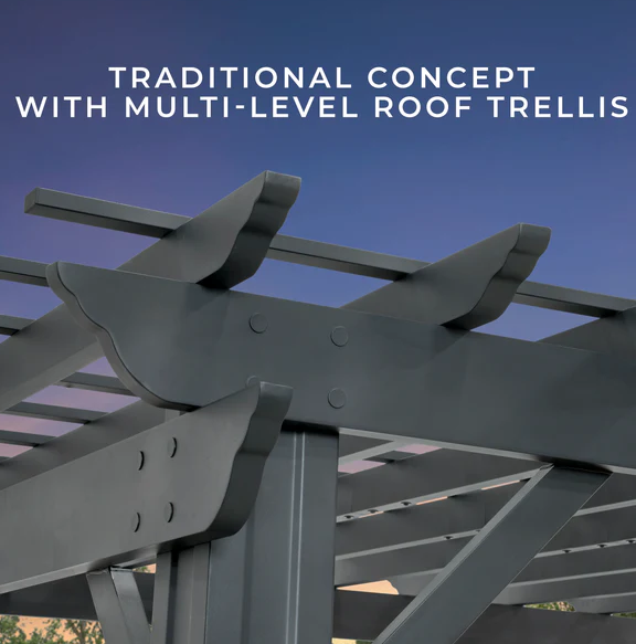 Stratford 14 Ft. X 10 Ft. Black Steel Traditional Pergola with Sail Shade Soft Canopy - Image 5
