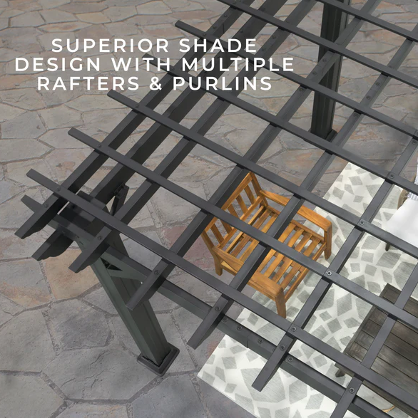 Stratford 14 Ft. X 10 Ft. Black Steel Traditional Pergola with Sail Shade Soft Canopy - Image 9