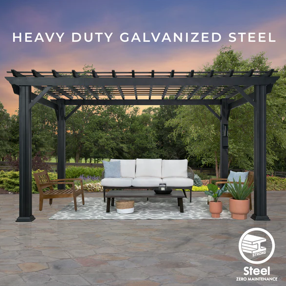 Stratford 16 Ft. X 12 Ft. Black Steel Traditional Pergola with Sail Shade Soft Canopy - Image 4
