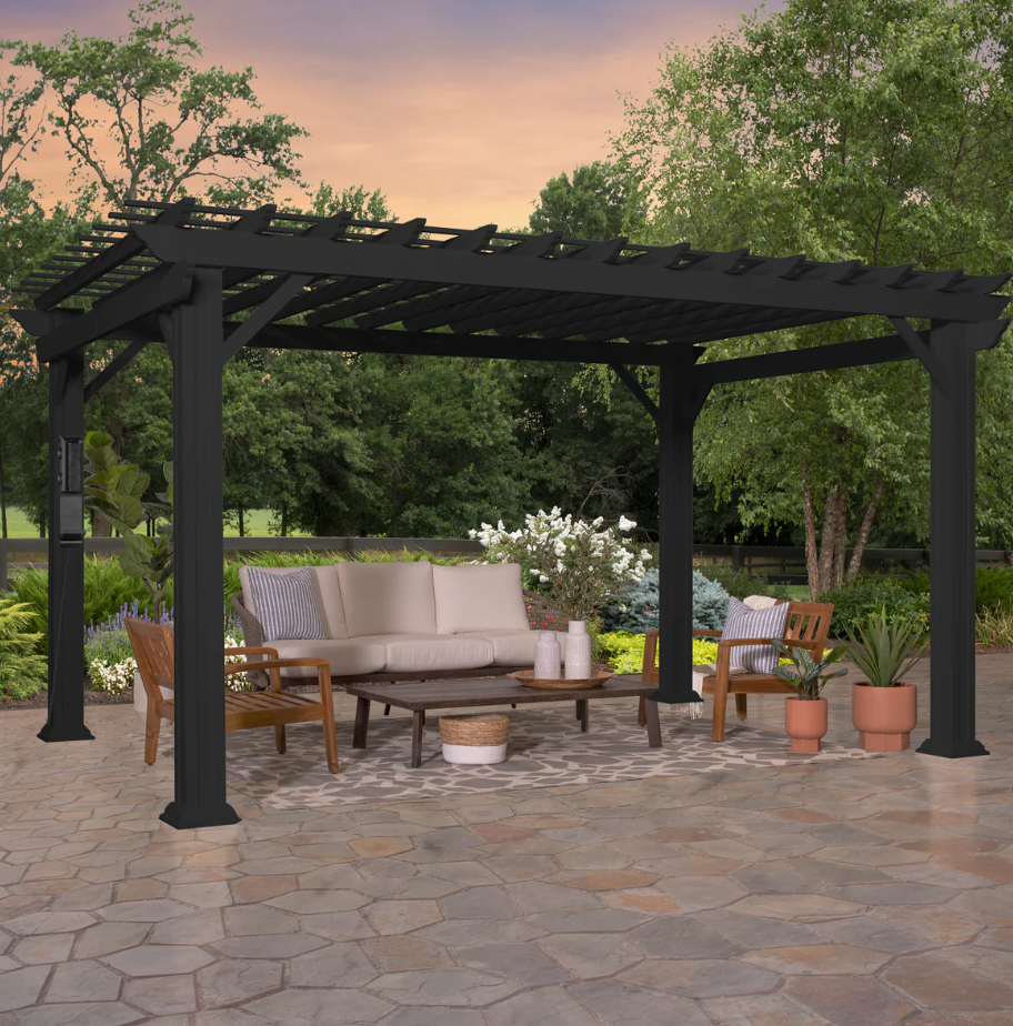 Stratford 12 Ft. X 10 Ft. Black Steel Traditional Pergola with Sail Shade Soft Canopy - Image 2