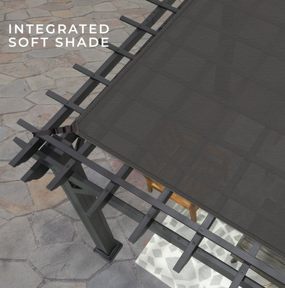 Stratford 12 Ft. X 10 Ft. Black Steel Traditional Pergola with Sail Shade Soft Canopy - Image 9