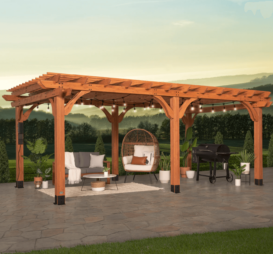 Beaumont 20 ft. x 12 ft. Light Brown Traditional Outdoor All Cedar Wood Patio Pergola Shade Structure with Electric - Image 2