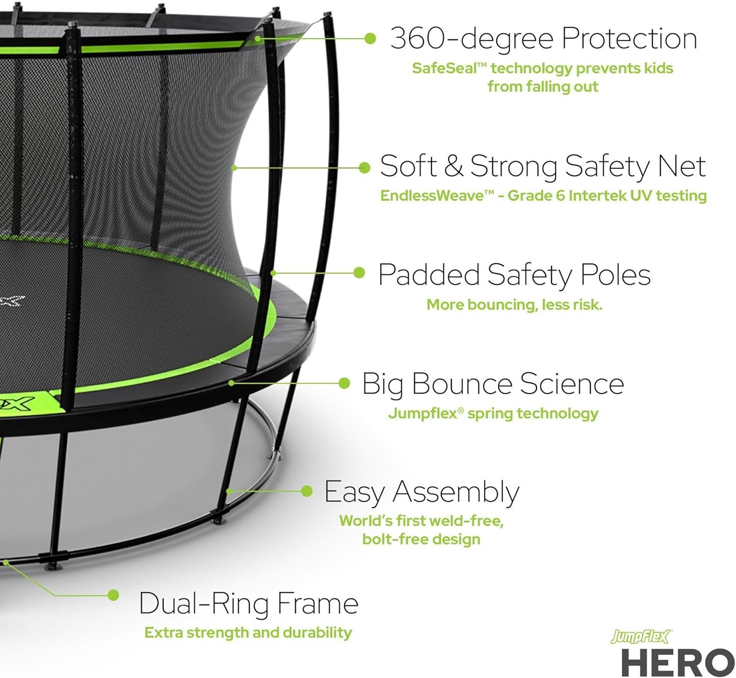 JumpFlex HERO 14 Backyard Outdoor Trampoline for Kids with Net & Ladder - Image 7