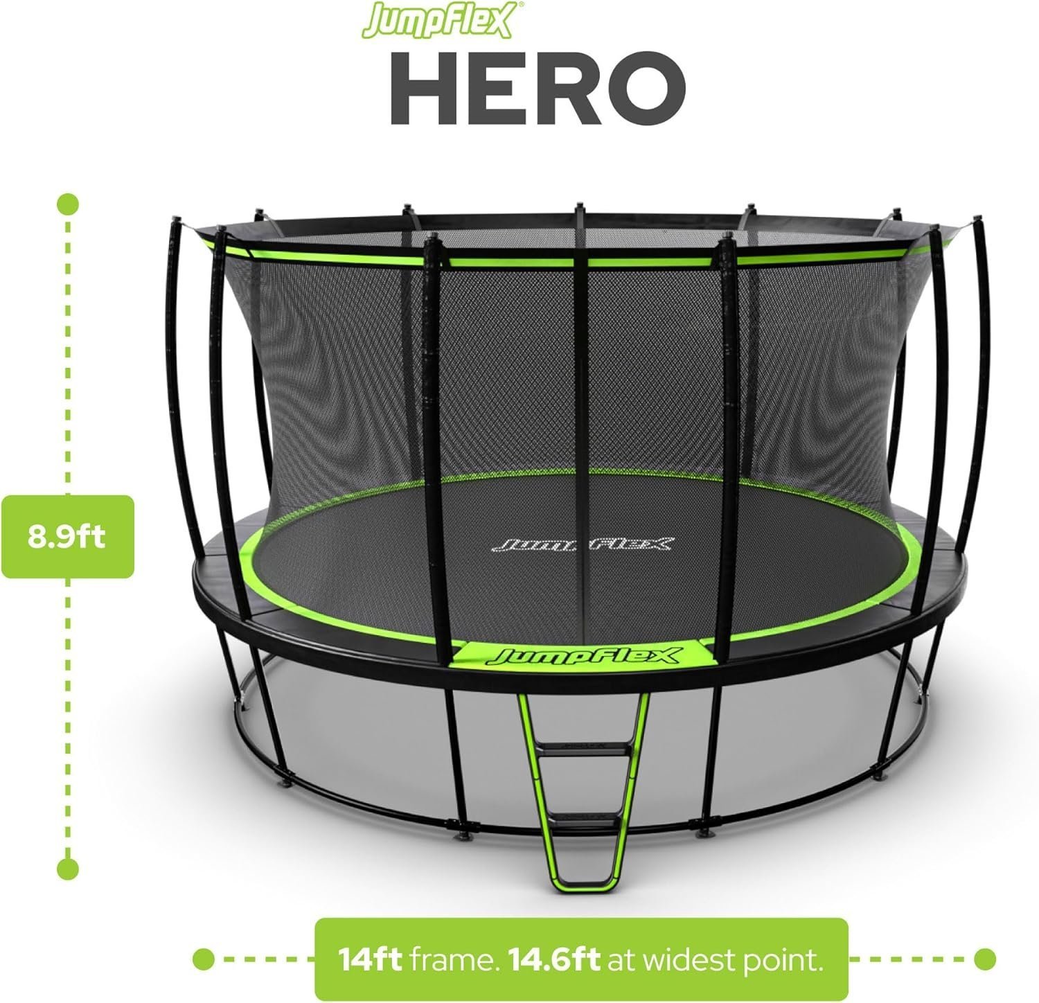 JumpFlex HERO 14 Backyard Outdoor Trampoline for Kids with Net & Ladder - Image 9