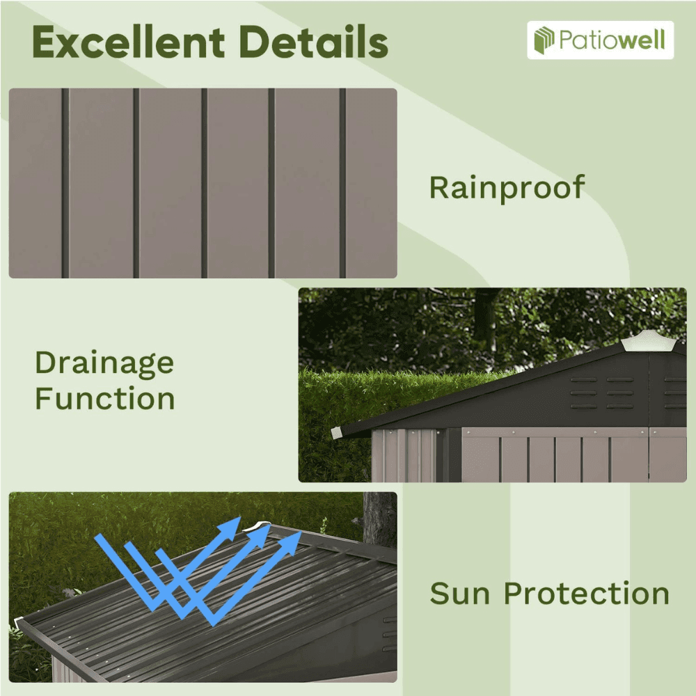 Patiowell 10 ft. W x 12 ft. D Size Upgrade Metal Storage Shed (119 sq. ft.) - Image 6