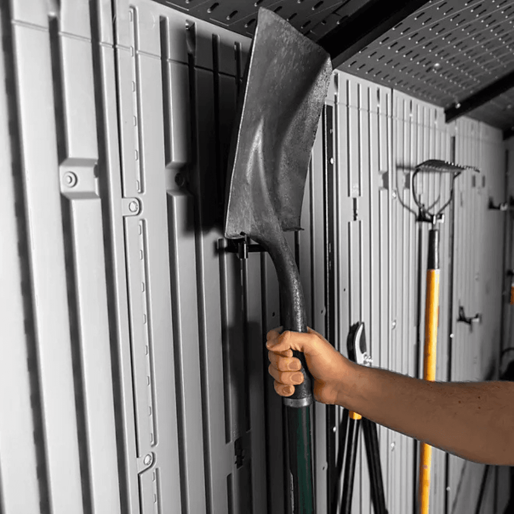 Lifetime 15′ x 8′ Dual Entry Outdoor Storage Shed, Gray - Image 9