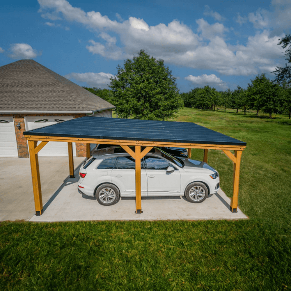 Backyard Discovery Kingsport 20′ x 20′ Cedar Wood Carport with Steel Roof - Image 3