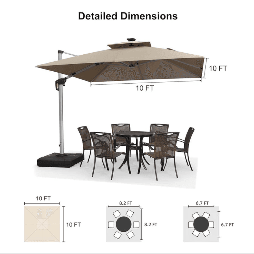 PURPLE LEAF Double Top Deluxe Solar Powered LED Square Patio Umbrella - Image 8