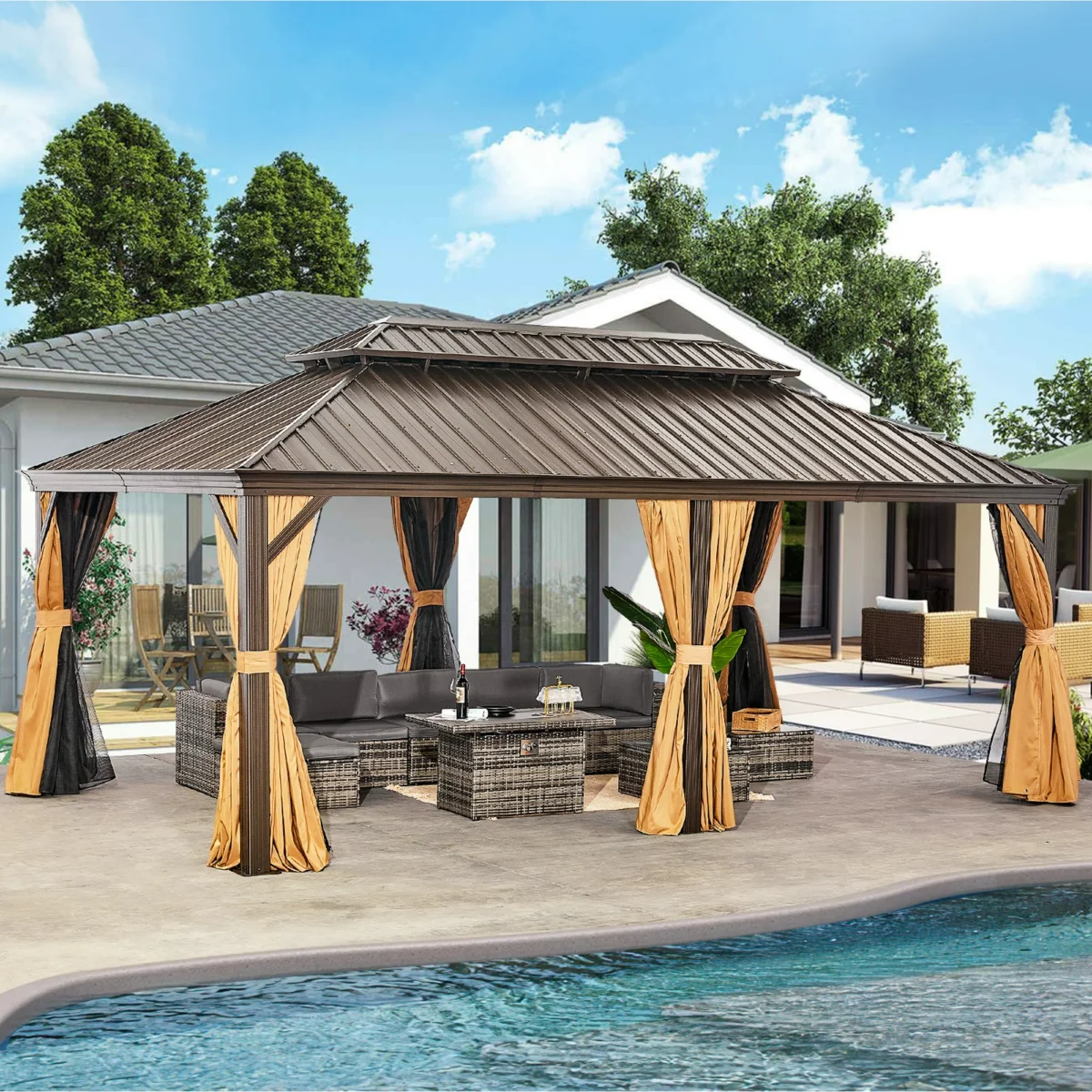 Sunmthink 12×20 ft Hardtop Gazebo with Double Roof - Image 2