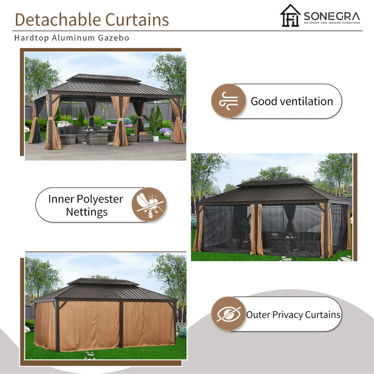 Sunmthink 12×20 ft Hardtop Gazebo with Double Roof - Image 6