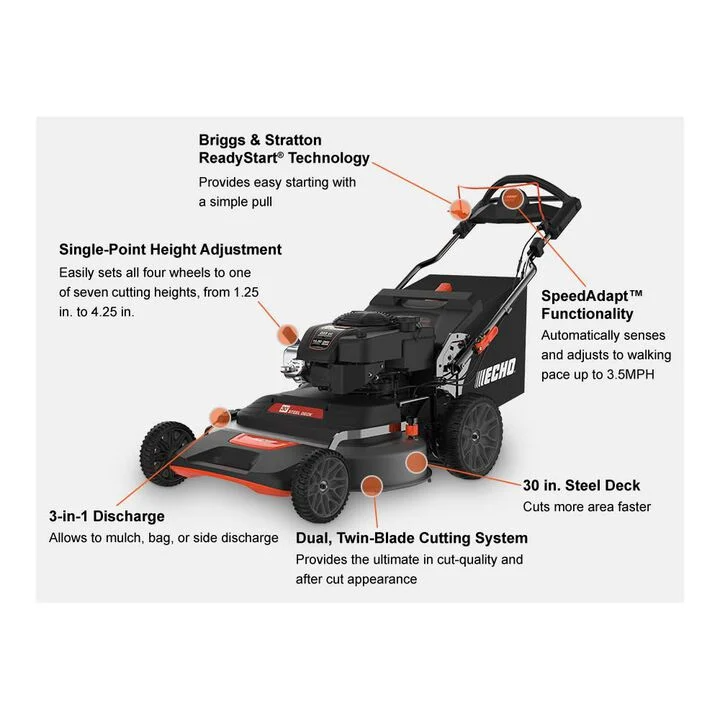 Echo 30 Inch 223 cc Gas-Powered Self-Propelled Lawn Mower - Image 2