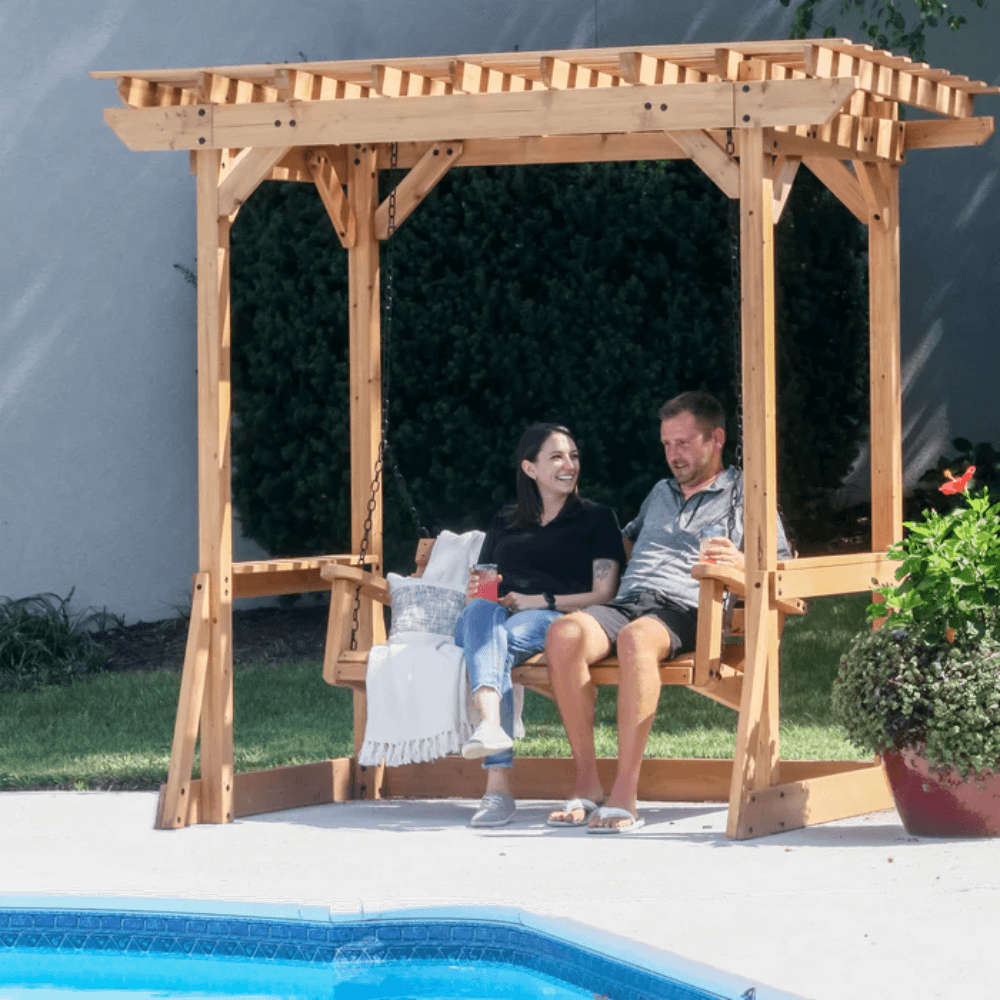 Backyard Discovery Callahan Cedar Wood Outdoor Pergola Swing Bench - Image 4